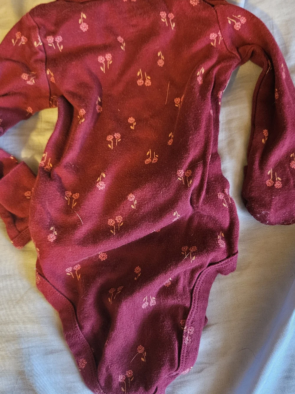 Carter's Long-Sleeve Maroon One-Piece with Pink Floral Print